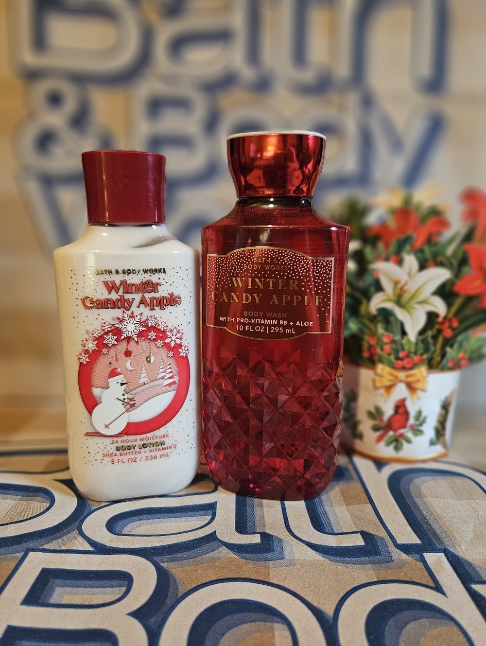 NWT Bath & Body Works Winter Candy Apple Body Care Bundle - Red, White